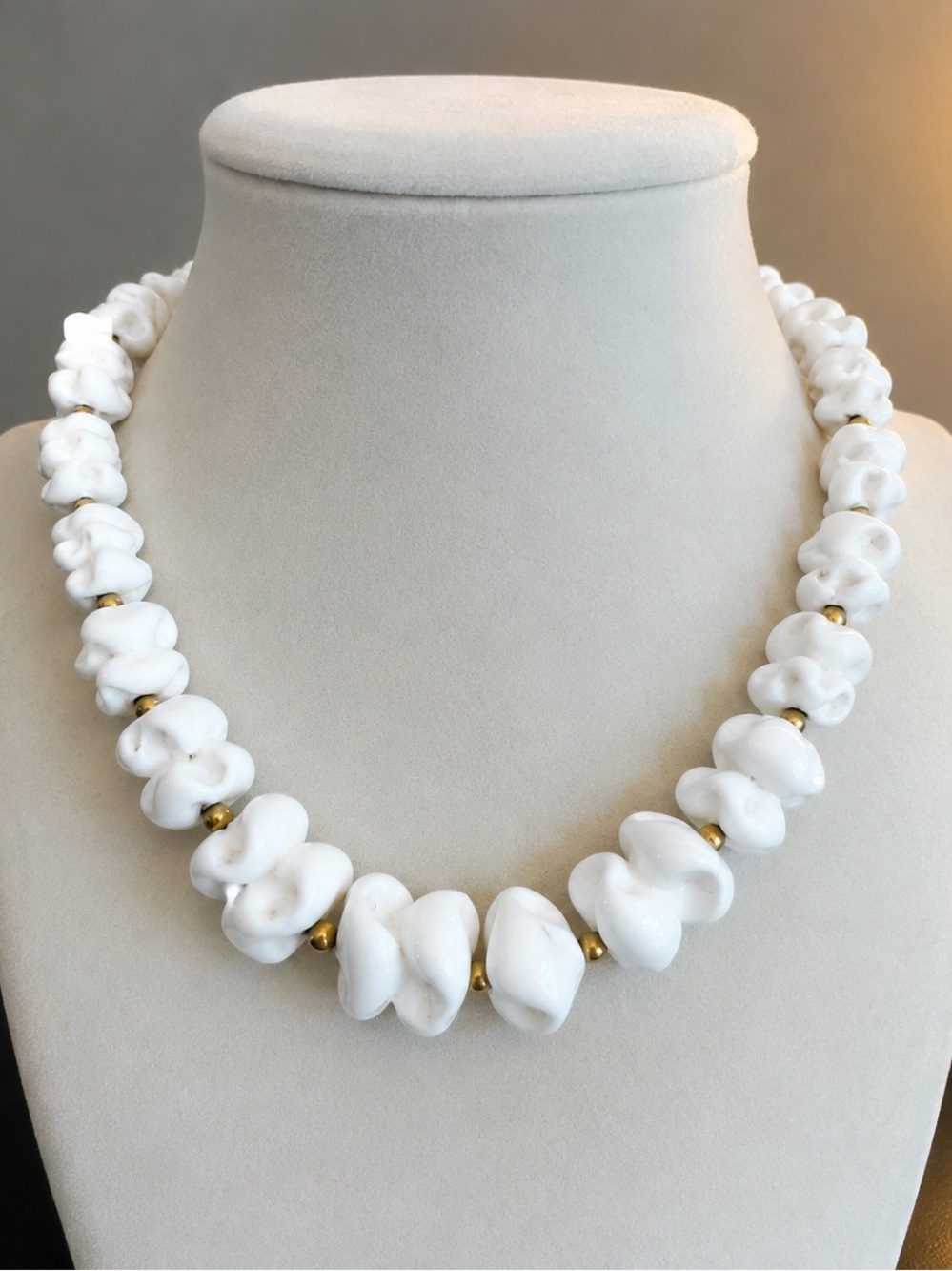 Vintage White Milk Glass Popcorn Bead | Sculptural MCM Statement Necklaces